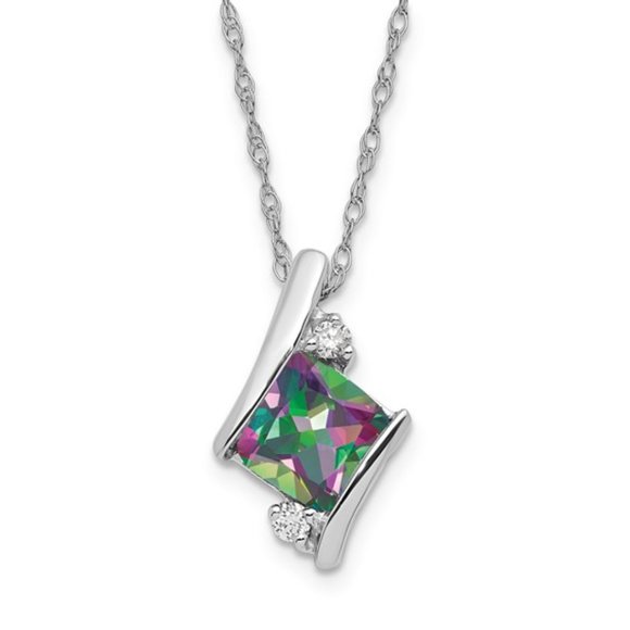 Sterling Silver Gemstone & Diamond Charm Pendant Necklace Square Checkerboard - Picture 6 of 16